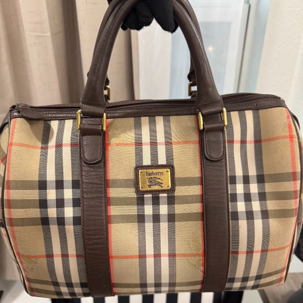 Vintage Burberry Nova Haymarket Check Canvas Boston Bag